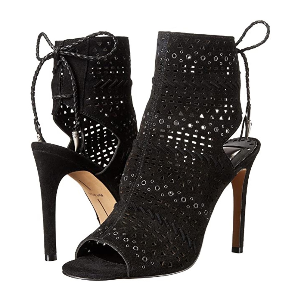 Dolce Vita Harmon heel peep toe lace-up black Suede booties 8.5